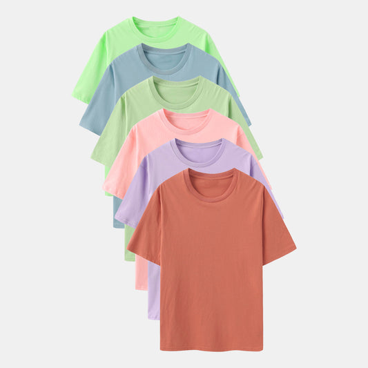 Unisex Solid 6-Pack Crew Neck（Keywest/Ripple Blue/Sage Leaf/Cupid/Soft Violet/Faded Peach)