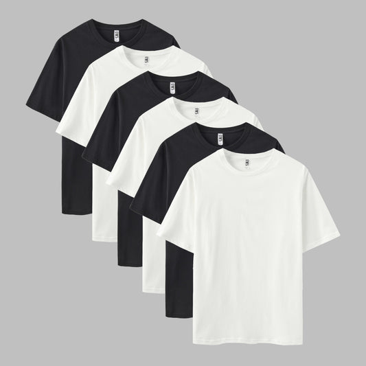 Solid 6-Pack Crew Neck（3x Black/3x White）