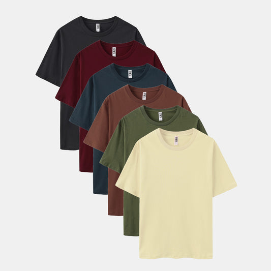 Unisex Solid 6-Pack Crew Neck（Black/Rich Wine/Columbia Navy/Spice/Surplus Green/Chalk)