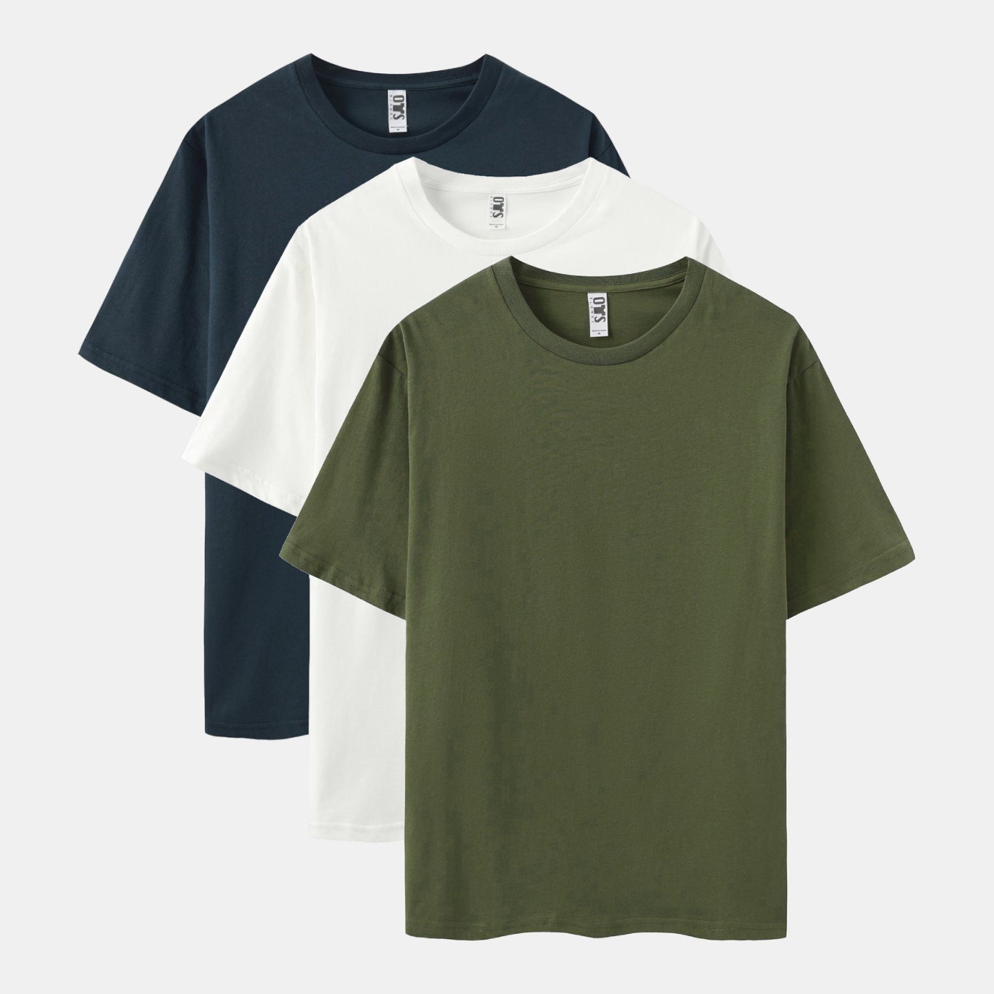 Solid 3-Pack Crew Neck（White/Columbia Navy/Surplus Green）