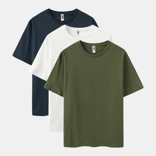 Solid 3-Pack Crew Neck（White/Columbia Navy/Surplus Green）