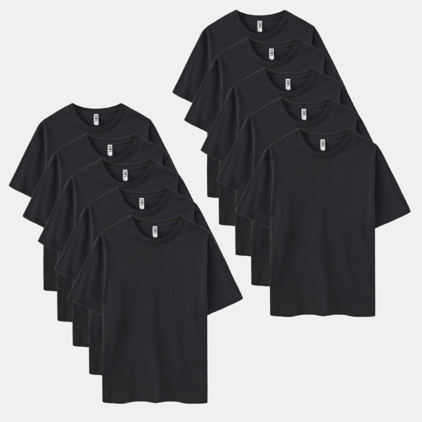 Unisex Solid All Black 10-Pack Crew Neck