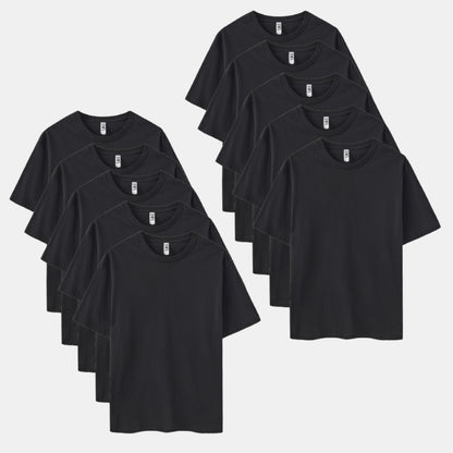Unisex Solid All Black 10-Pack Crew Neck