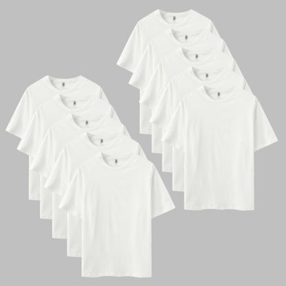 Unisex Solid All White 10-Pack Crew Neck