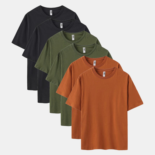 Solid 6-Pack Crew Neck（2x Black/2x Surplus Green/2x Cinnamon Stick）