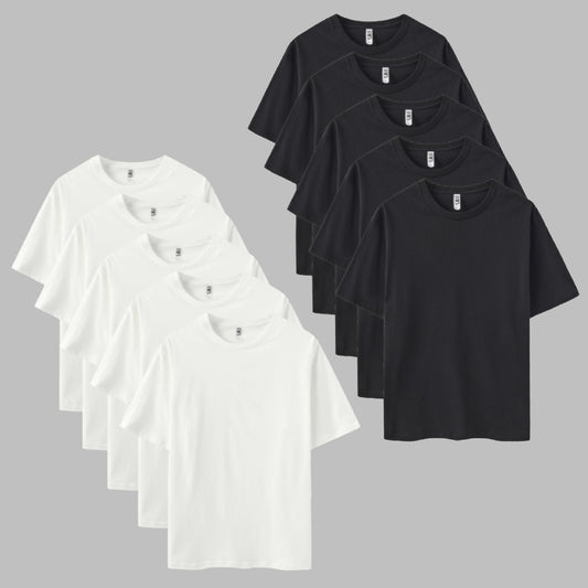 Solid 10-Pack Crew Neck (5x White, 5x Black)
