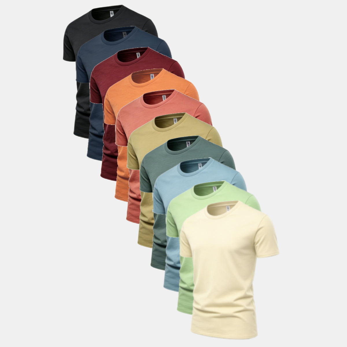 Unisex Solid 10-Pack Crew Neck（Black/Columbia Navy/Rich Wine/Tuscan/Faded Peach/Beach/Metal/Ripple Blue/Sage Leaf/Chalk)
