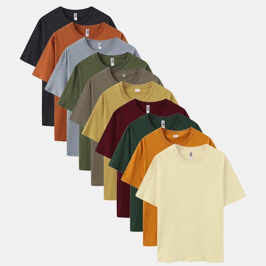 Unisex Solid 10-Pack Crew Neck（Black/Cinnamon Stick/Comet/Surplus Green/Iron/Light Camel/Rich Wine/Spruce Green/Gold Amber/Chalk）