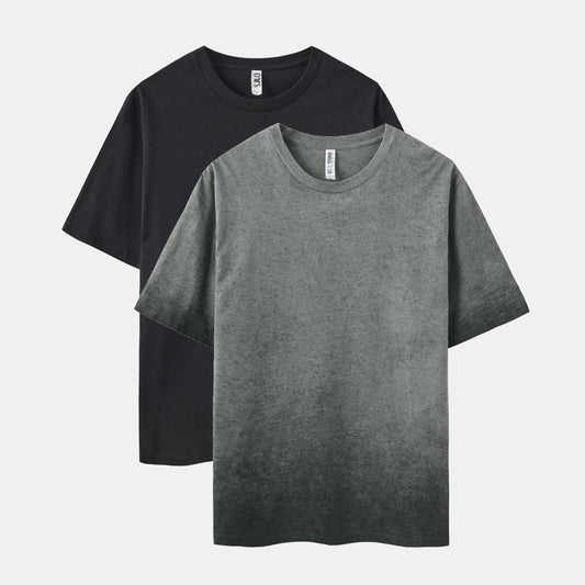 Ombre & Solid Crew Neck 2-Pack (Dark Charcoal/Black)