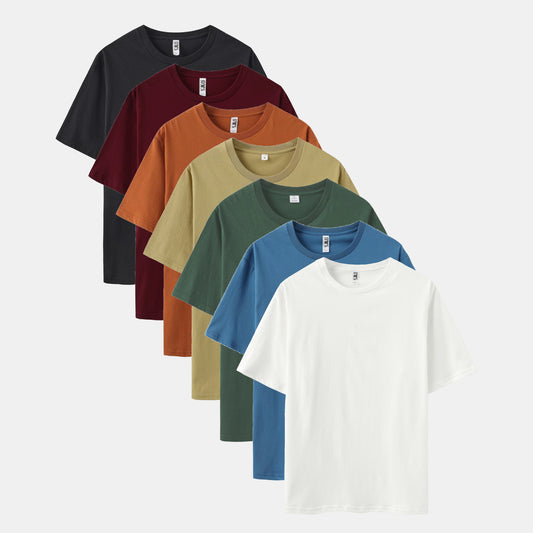 Unisex Solid 7-Pack Crew Neck（Black/Rich Wine/Cinnamon Stick/Beach/Thyme Green/Dark Pool/White)