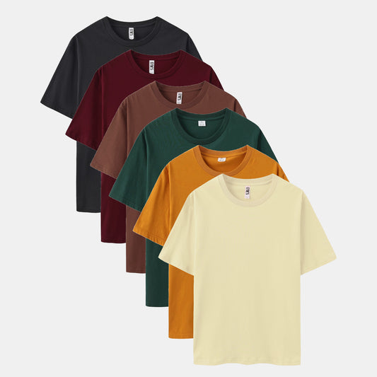 Unisex Solid 6-Pack Crew Neck（Black/Rich Wine/Spice/Midnight Teal/Gold Amber/Chalk)