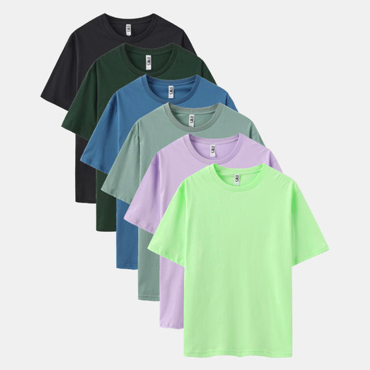 XS-3XL Unisex Solid 6-Pack Crew Neck（Black/Spruce Green/Dark Pool/Stone Blue/Soft Violet/Keywest）