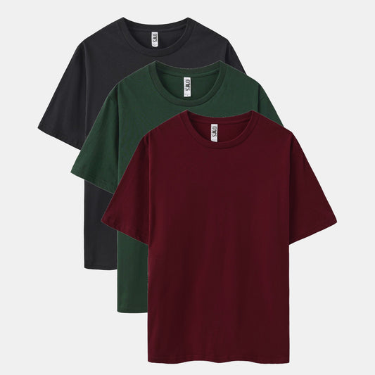 Solid 3-Pack Crew Neck（Black/Spruce Green/Rich Wine）