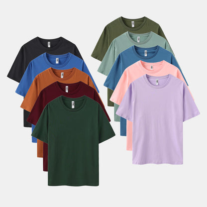 XS-3XL Unisex Solid 10-Pack Crew Neck（Black/Vivid Blue/Cinnamon Stick/Rich Wine/Spruce Green/Surplus Green/Stone Blue/Dark Pool/Cupid/Soft Violet)