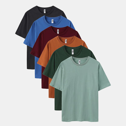 XS-3XL Unisex Solid 6-Pack Crew Neck（Black/Vivid Blue/Rich Wine/Cinnamon Stick/Spruce Green/Stone Blue）