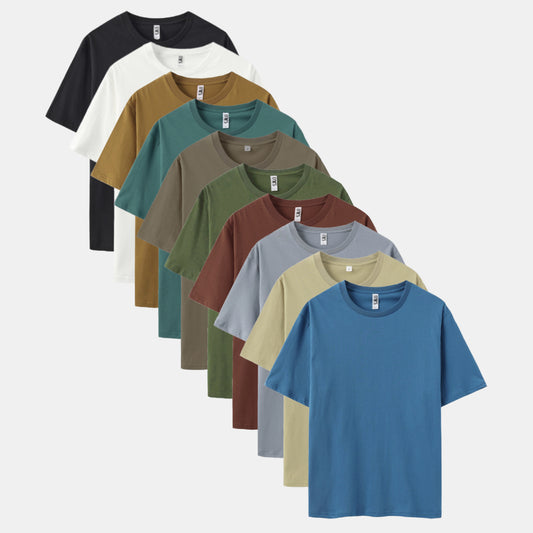 Unisex Solid 10-Pack Crew Neck（Black/White/Camel Brown/Cloud Burst/Iron/Mosstone/Spice/Comet/Fossil Heather/Dark Pool）