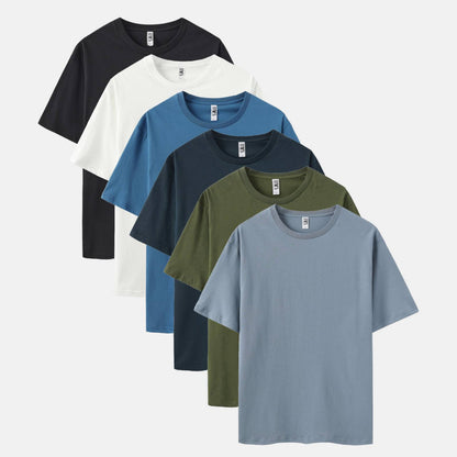 Unisex Solid 6-Pack Crew Neck（Black/White/Dark Pool/Columbia Navy/Surplus Green/Steel)