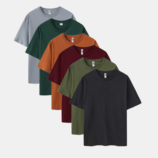 Unisex Solid 6-Pack Crew Neck（Comet/Midnight Teal/Cinnamon Stick/Rich Wine/Surplus Green/Black)