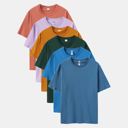 Unisex Solid 6-Pack Crew Neck（Dark Pool/Turquoise/Midnight Teal/Gold Amber/Soft Violet/Faded Peach)