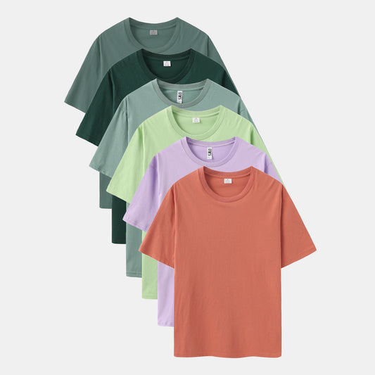 Unisex Solid 6-Pack Crew Neck（Faded Peach/Soft Violet/Sage Leaf/Stone Blue/Midnight Teal/Metal)