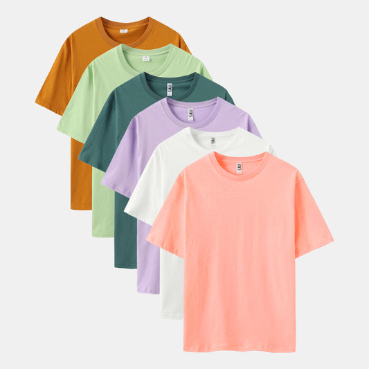 Unisex Solid 6-Pack Crew Neck（Gold Amber/Sage Leaf/Cloud Burst/Soft Violet/White/Sorbet)
