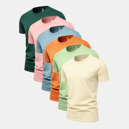 Unisex Solid 6-Pack Crew Neck（Midnight Teal/Cupid/Ripple Blue/Desert Orange/Sage Leaf/Chalk)