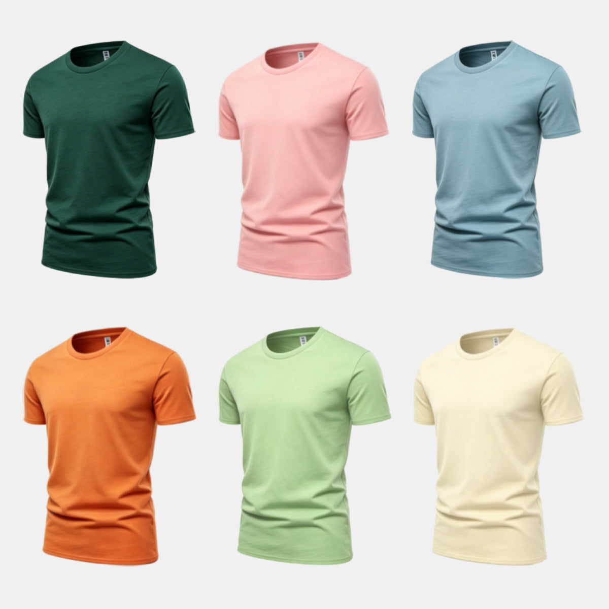 Unisex Solid 6-Pack Crew Neck（Midnight Teal/Cupid/Ripple Blue/Desert Orange/Sage Leaf/Chalk)