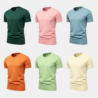 Unisex Solid 6-Pack Crew Neck（Midnight Teal/Cupid/Ripple Blue/Desert Orange/Sage Leaf/Chalk)