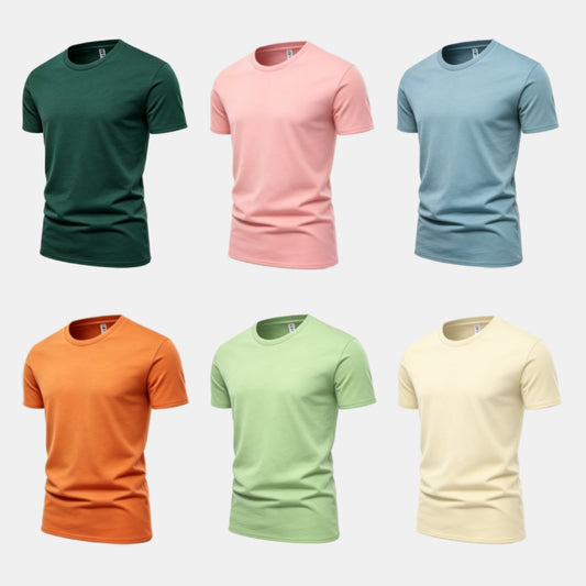 Unisex Solid 6-Pack Crew Neck（Midnight Teal/Cupid/Ripple Blue/Desert Orange/Sage Leaf/Chalk)