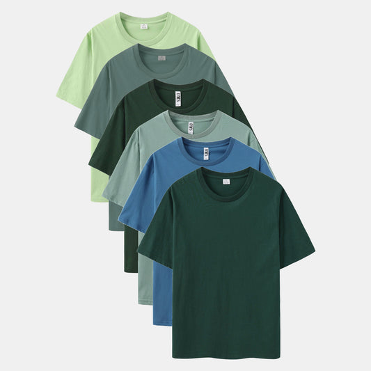 Unisex Solid 6-Pack Crew Neck（Midnight Teal/Dark Pool/Stone Blue/Spruce Green/Metal/Sage Leaf)
