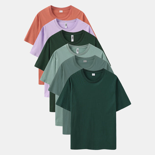 Unisex Solid 6-Pack Crew Neck（Midnight Teal/Metal/Stone Blue/Spruce Green/Soft Violet/Faded Peach)