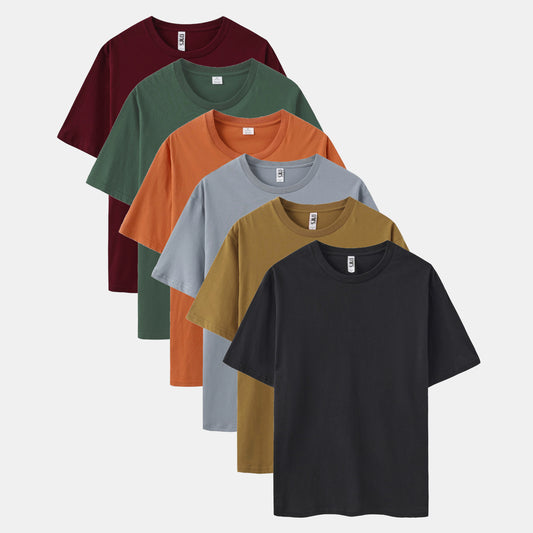 Unisex Solid 6-Pack Crew Neck（Rich Wine/Thyme Green/Tuscan/Comet/Camel Brown/Black)