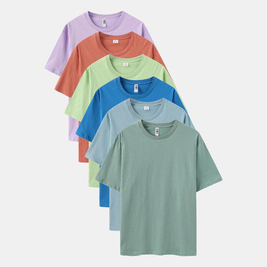 Unisex Solid 6-Pack Crew Neck（Stone Blue/Ripple Blue/Turquoise/Sage Leaf/Faded Peach/Soft Violet)