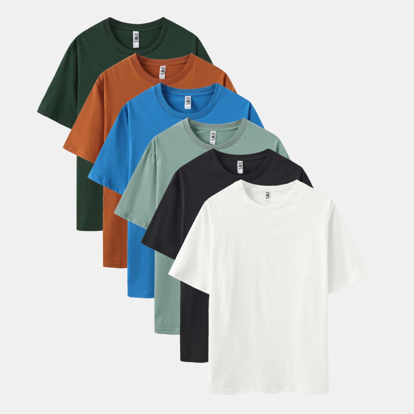 Unisex Solid 6-Pack Crew Neck（Spruce Green/Cinnamon Stick/Turquoise/Stone Blue/Black/White）