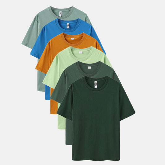 Unisex Solid 6-Pack Crew Neck（Spruce Green/Thyme Green/Sage Leaf/Gold Amber/Turquoise/Stone Blue)