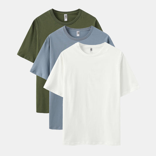 Solid 3-Pack Crew Neck（Surplus Green/Steel/White）