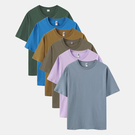 Unisex Solid 6-Pack Crew Neck（Thyme Green/Turquoise/Camel Brown/Iron/Soft Violet/Steel)