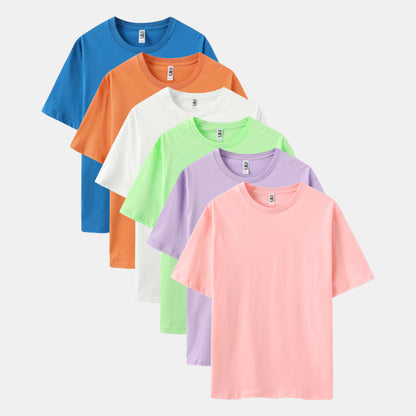 Unisex Solid 6-Pack Crew Neck（Turquoise/Desert Orange/White/Keywest/Soft Violet/Cupid）