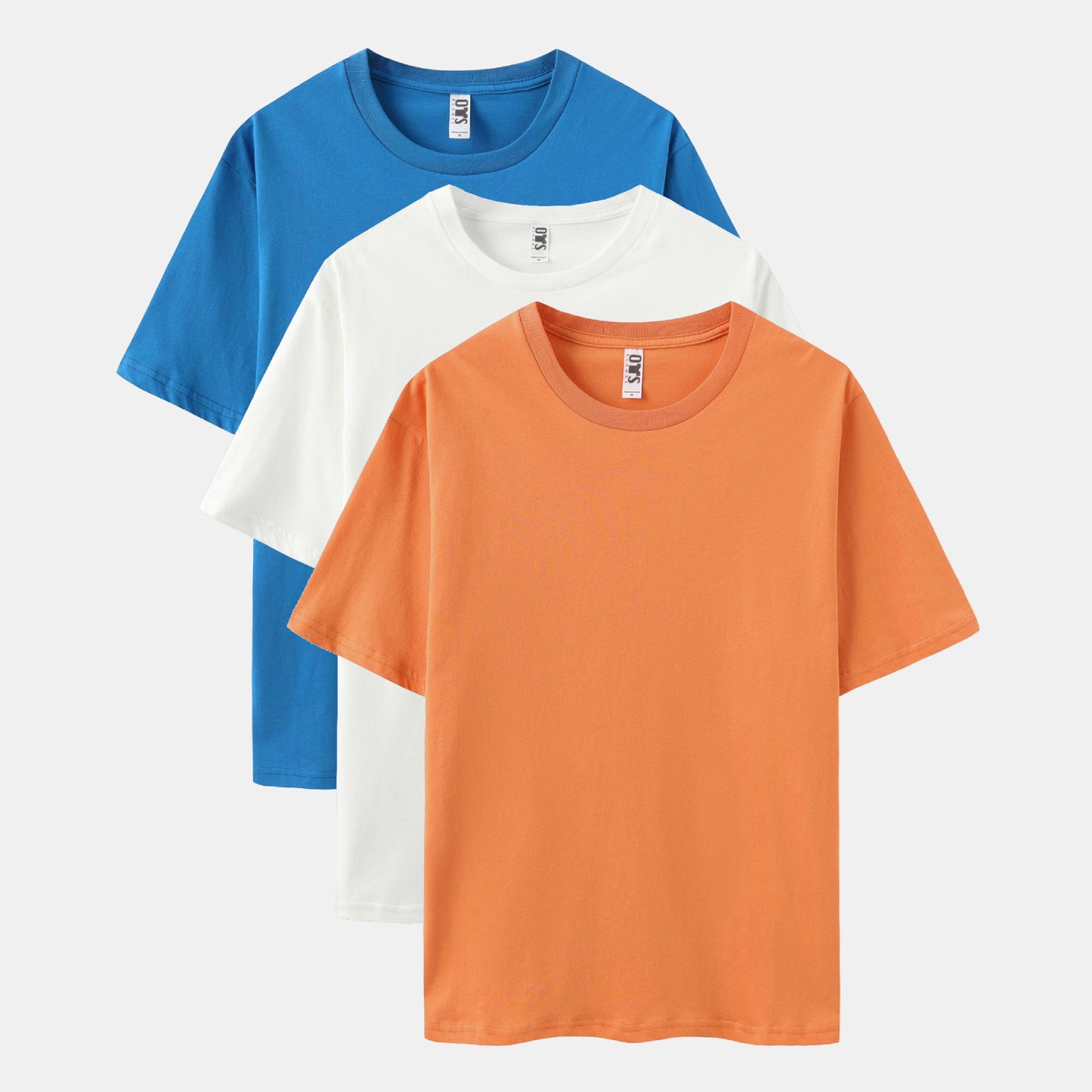 Unisex Solid 3-Pack Crew Neck（Turquoise/White/Desert Orange）