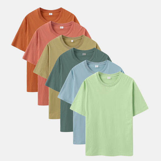 Unisex Solid 6-Pack Crew Neck（Tuscan/Faded Peach/Beach/Metal/Ripple Blue/Sage Leaf)