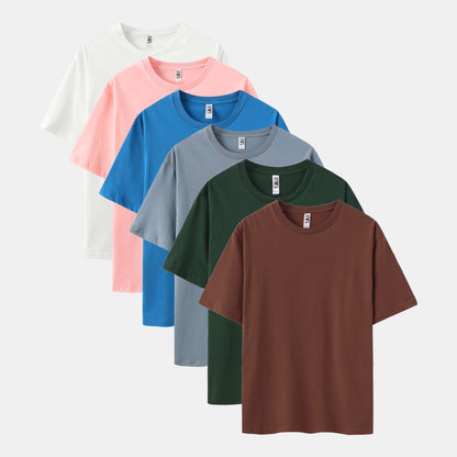 Unisex Solid 6-Pack Crew Neck（White/Cupid/Turquoise/Steel/Spruce Green/Spice)