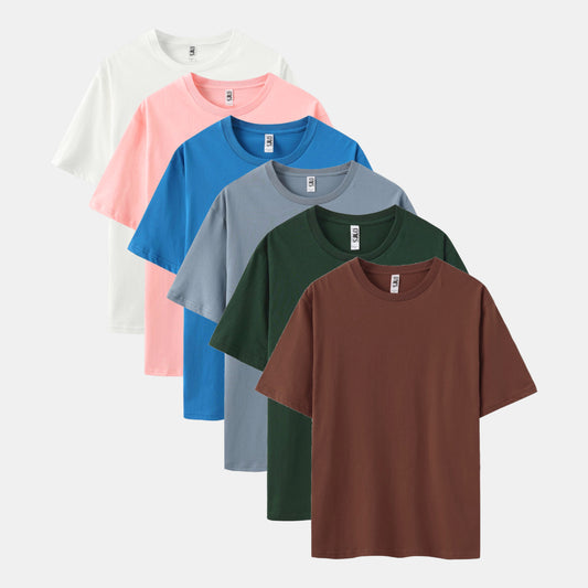 Unisex Solid 6-Pack Crew Neck（White/Cupid/Turquoise/Steel/Spruce Green/Spice)