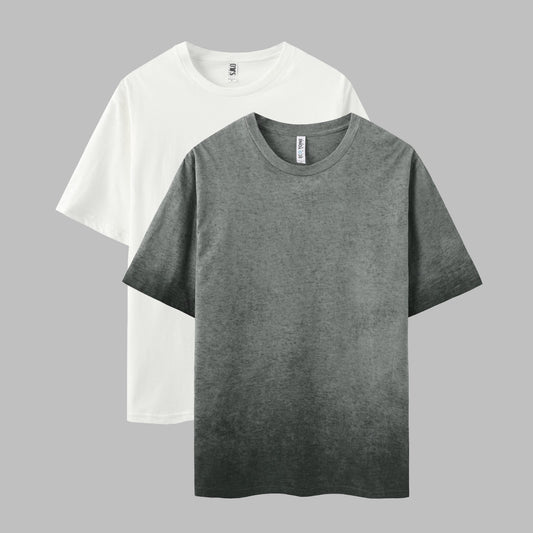 Ombre & Solid Crew Neck 2-Pack (Dark Charcoal/White)