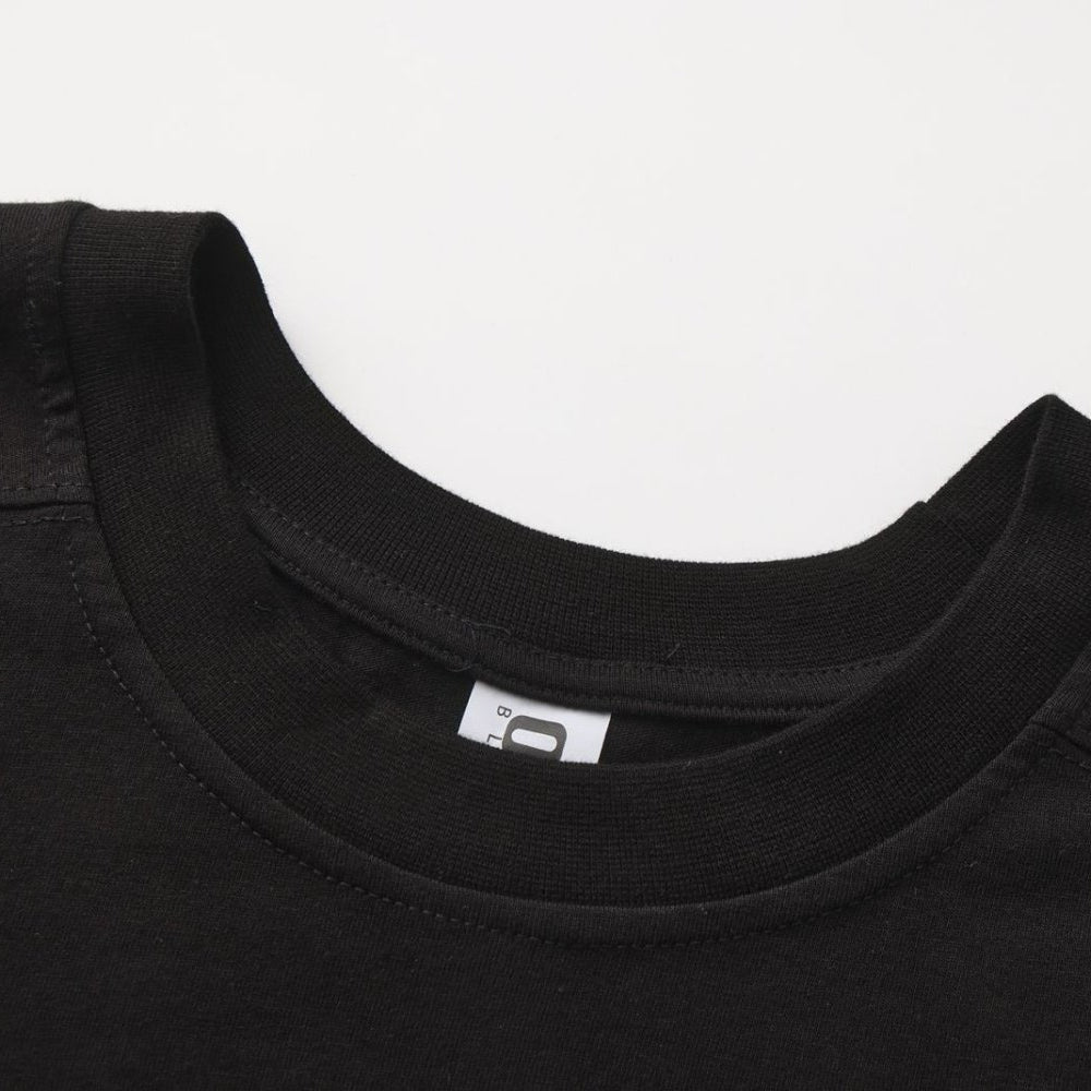 Solid Black Long Sleeve Crew Neck Hem Side Slit Loose T-shirt