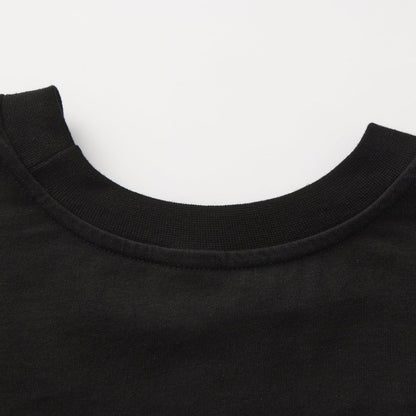 Solid Black Long Sleeve Crew Neck Hem Side Slit Loose T-shirt