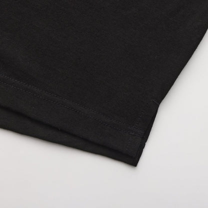 Solid Black Long Sleeve Crew Neck Hem Side Slit Loose T-shirt