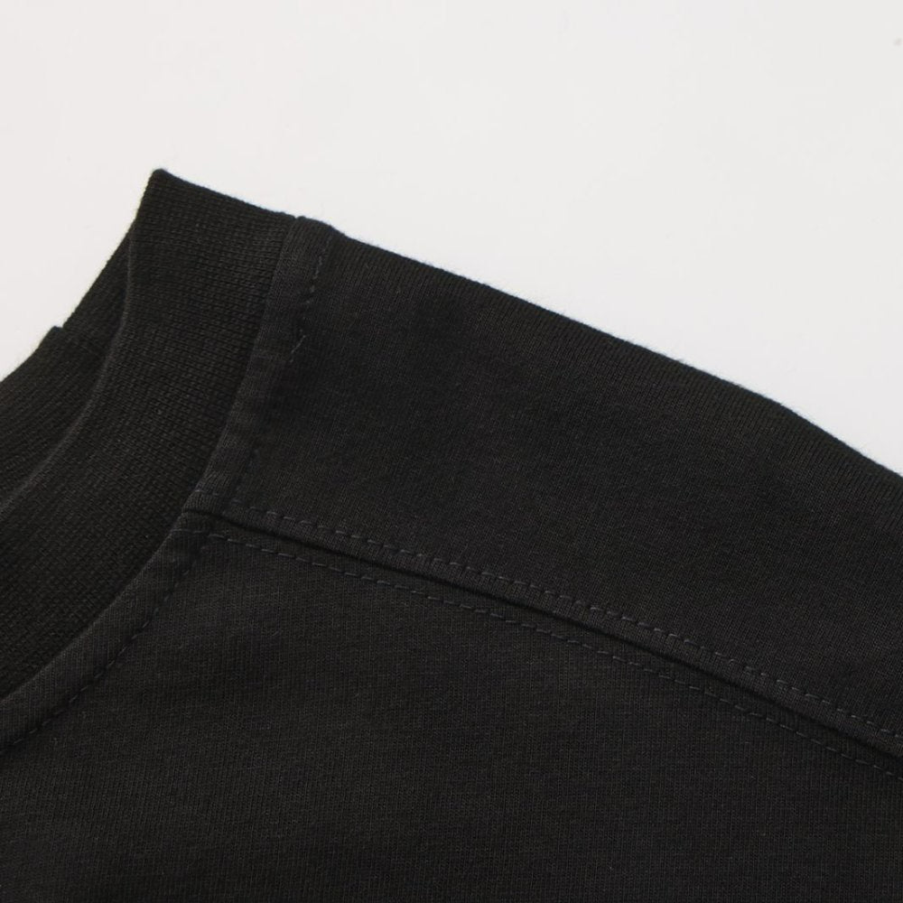 Solid Black Long Sleeve Crew Neck Hem Side Slit Loose T-shirt
