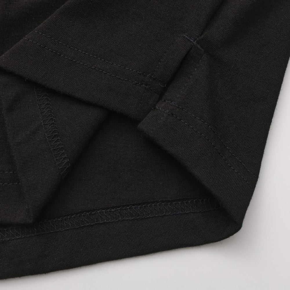 Solid Black Long Sleeve Crew Neck Hem Side Slit Loose T-shirt