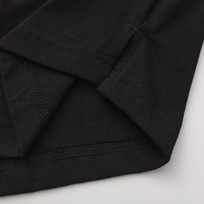 Solid Black Long Sleeve Crew Neck Hem Side Slit Loose T-shirt