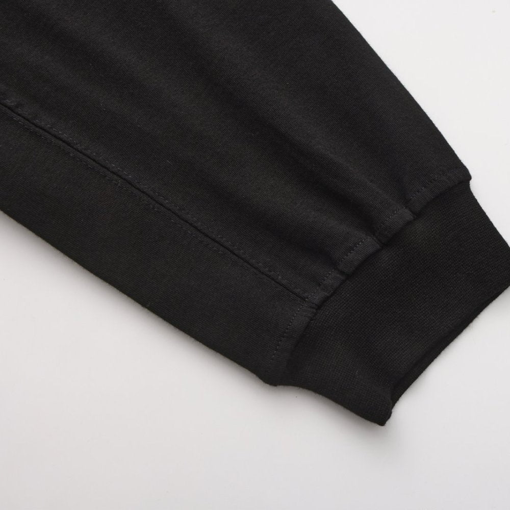 Solid Black Long Sleeve Crew Neck Hem Side Slit Loose T-shirt